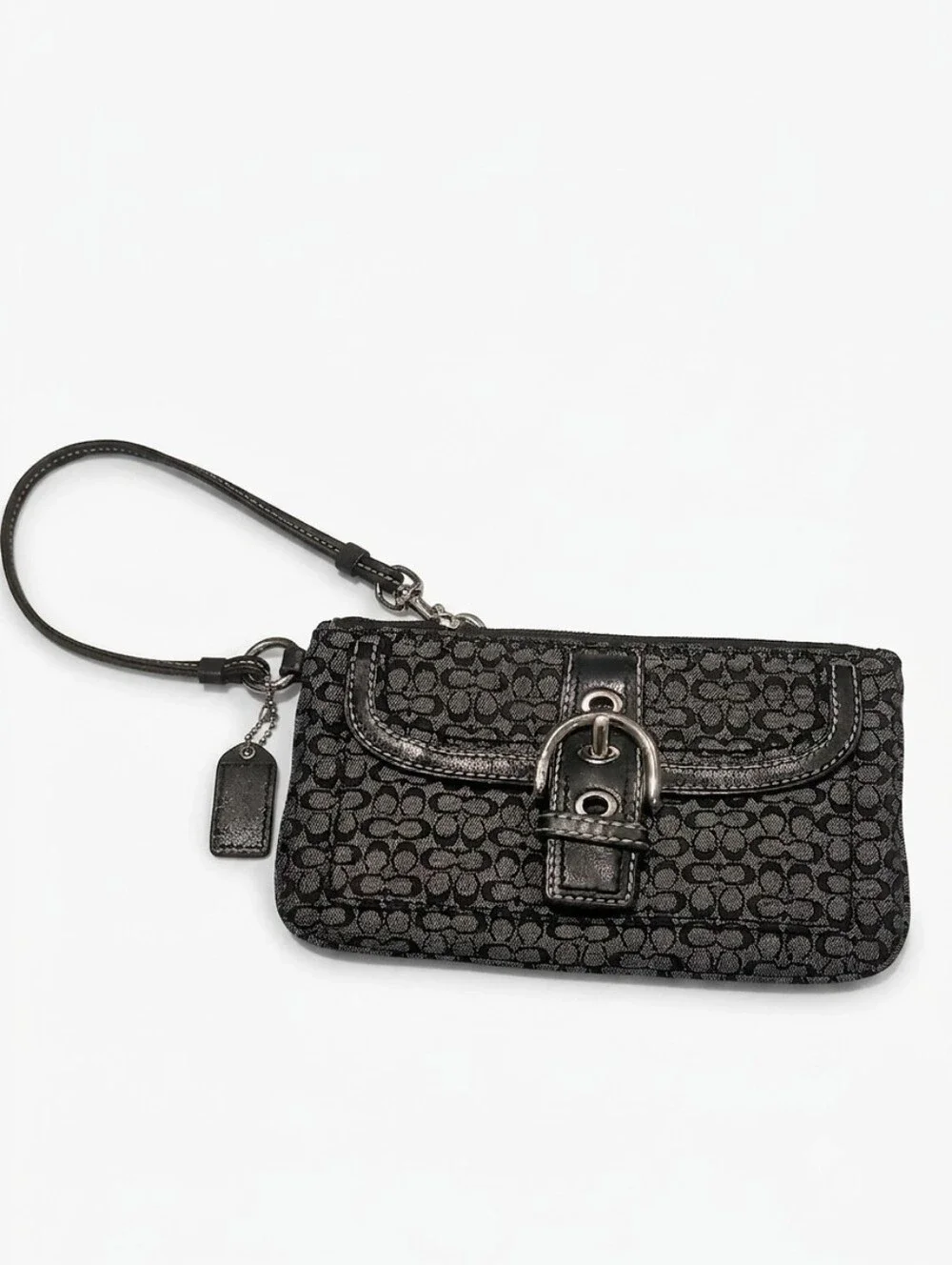 Coach Vintage Soho Signature Black And Gray Wristlet